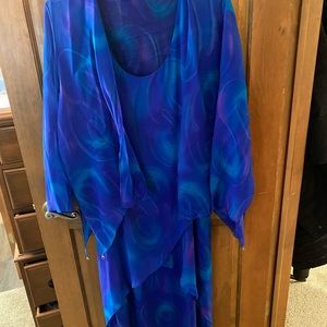 100% silk watercolor dress and over piece with coordinating purse